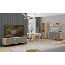 Kumode ar durvīm DANTE DT11, Ozols cremona/Pelēks matēts/Zelts